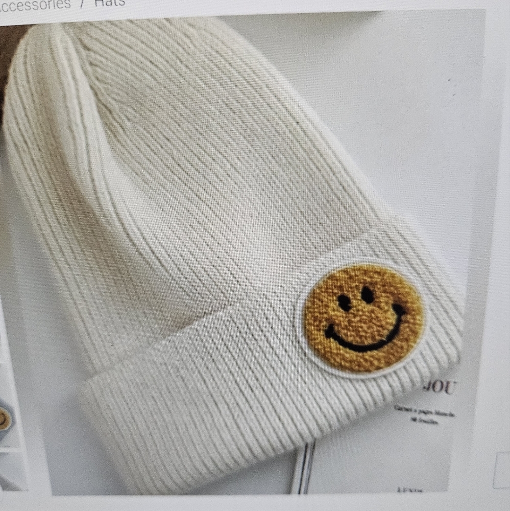 A Girl Thing White Beanie with Smiley Patch